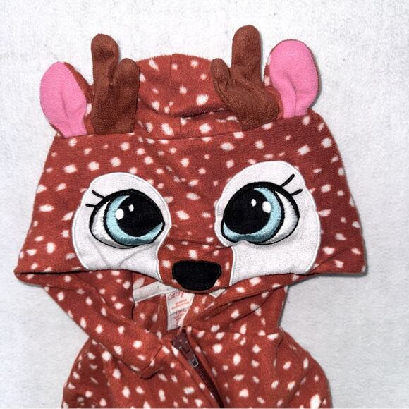 Girls Cat & Jack Reindeer Pajamas Onesie Zip-up Hooded Union Suit Hoodie 6/6x - Picture 1 of 4